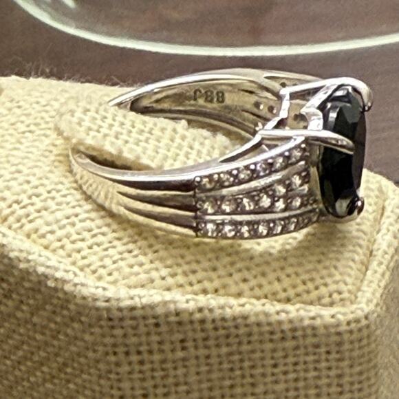 5.99CT OVAL BLACK SPINEL 0.75CTW ROUND WHITE CZ RHODIUM OVER STERLING SZ 8 - Picture 6 of 7